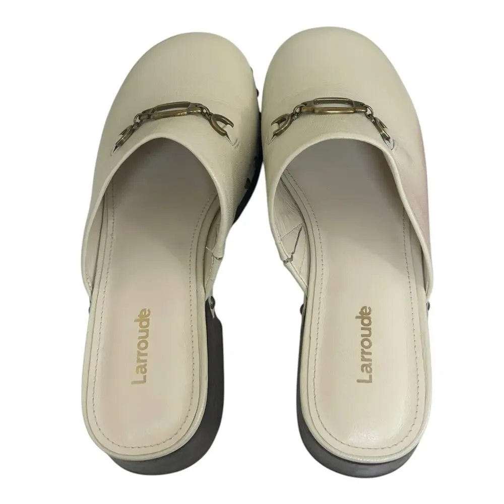 Larroudé Women's 'Zuzi Bit Mule' Leather Clog Slip-On Retro Ivory White Size 7.5 - Picture 7 of 15